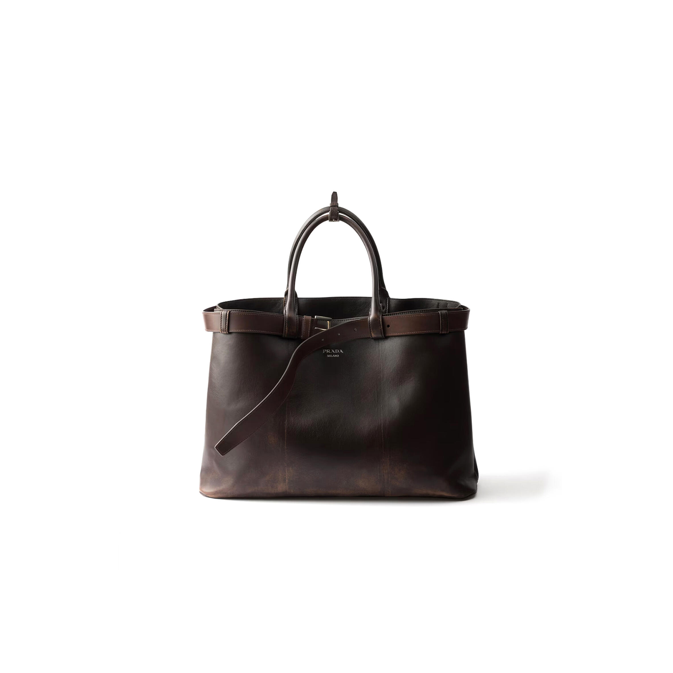Pra*a buckle nappa leather bag with belt 2vg126 (48*34*18cm)